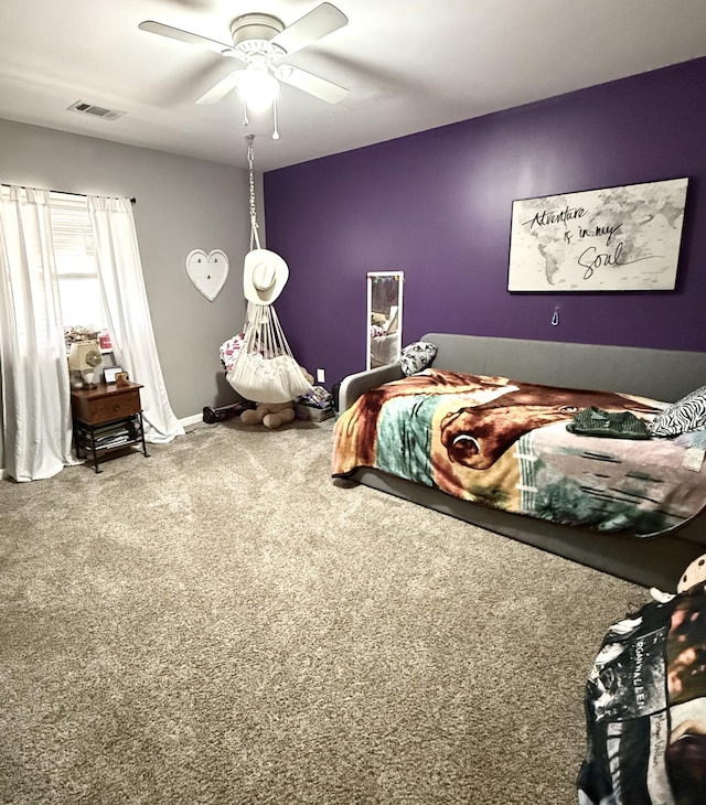 bedroom featuring carpet floors and ceiling fan