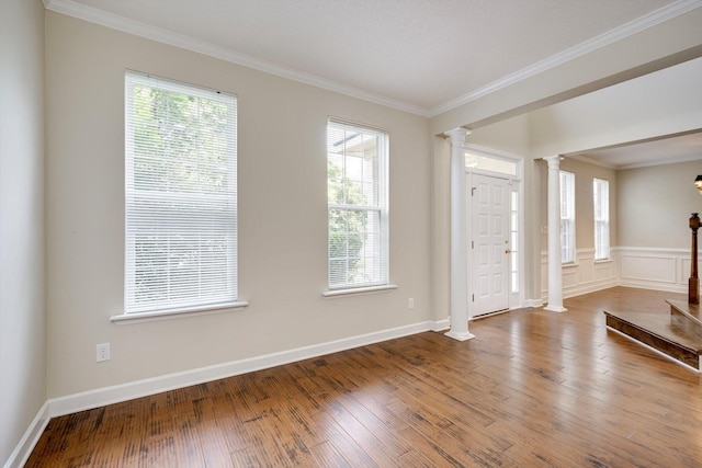 5107 Windmill Pl, Evans, GA 30809 - spare room with decorative columns, ornamental molding, and wood finished floors