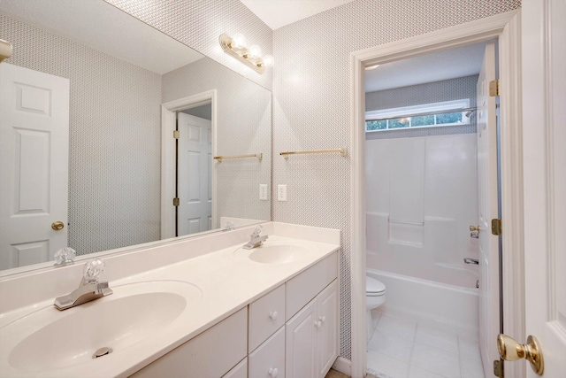 5107 Windmill Pl, Evans, GA 30809 - full bath with double vanity, tile patterned floors, and washtub / shower combination