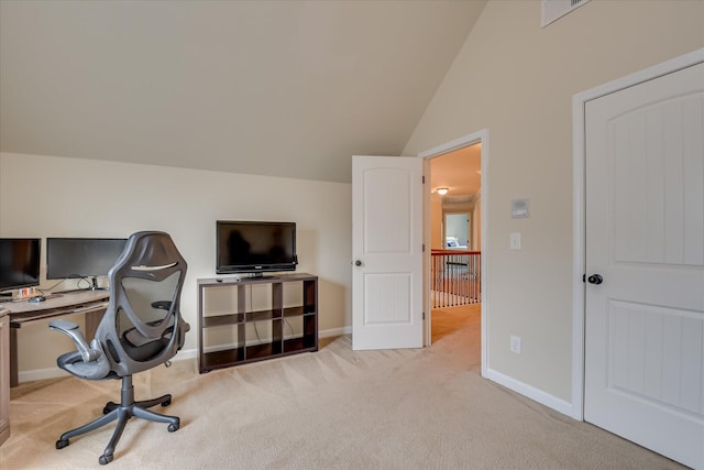 3051 Parkridge Dr, Grovetown, GA 30813 - office area with carpet, vaulted ceiling, and baseboards