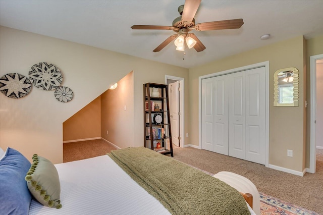 4002 Backwater Ct, Evans, GA 30809 - bedroom with baseboards, a closet, a ceiling fan, and carpet floors