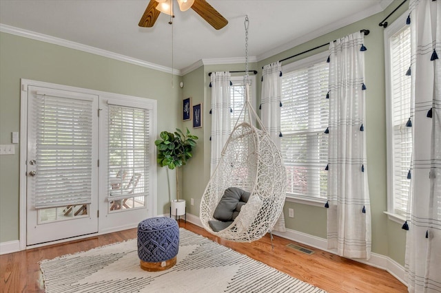 4002 Backwater Ct, Evans, GA 30809 - sitting room with visible vents, baseboards, wood finished floors, and ceiling fan