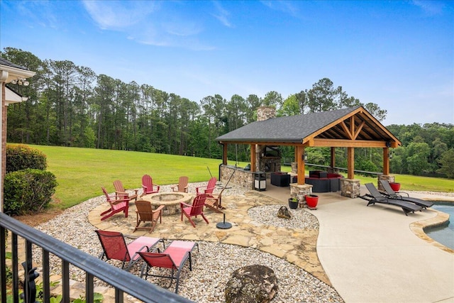 698 Heggies Ridge Dr, Appling, GA 30802 - view of patio / terrace featuring a gazebo and an outdoor living space with a fire pit