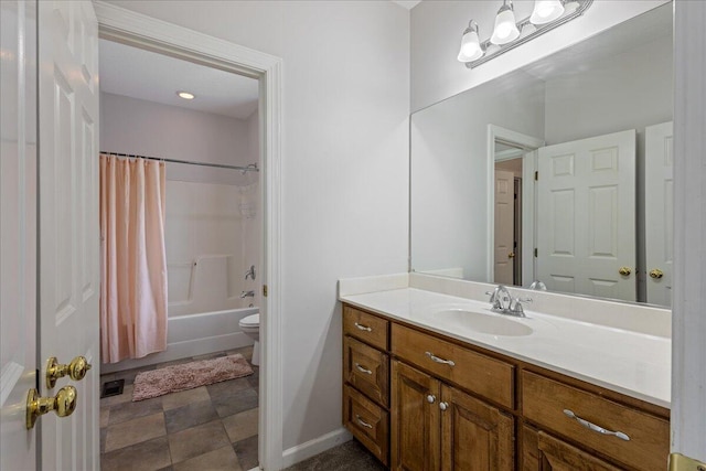 698 Heggies Ridge Dr, Appling, GA 30802 - full bathroom featuring vanity, toilet, shower / bath combination with curtain, and baseboards