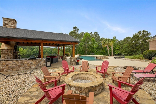 698 Heggies Ridge Dr, Appling, GA 30802 - view of patio with an outdoor fire pit, a gazebo, and an outdoor pool
