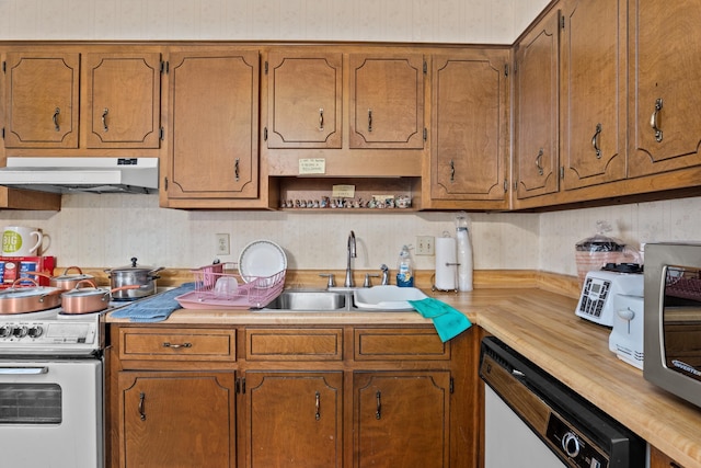 3415 Pine Hill Rd, Hephzibah, GA 30815 - kitchen featuring extractor fan, appliances with stainless steel finishes, brown cabinetry, and open shelves