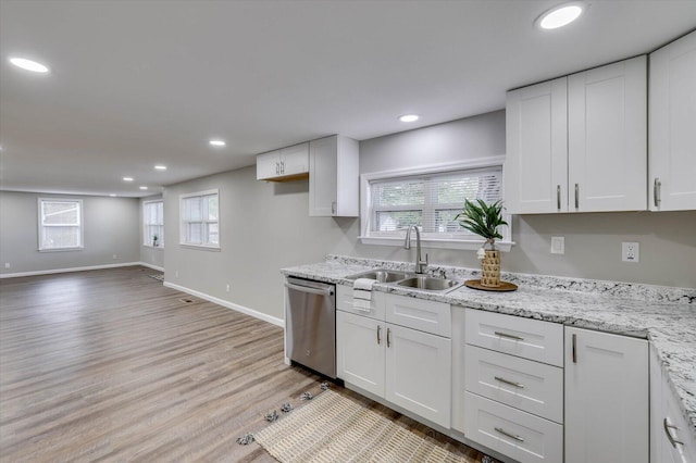 kitchen with white cabinetry, stainless steel dishwasher, and sink