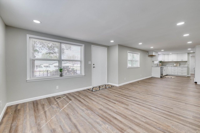 unfurnished living room featuring light hardwood / wood-style floors