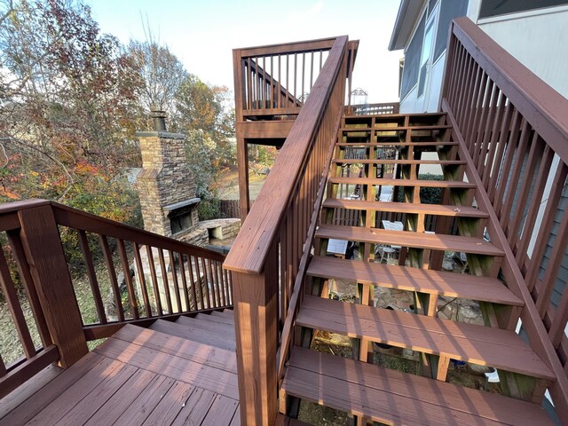 deck with a fireplace