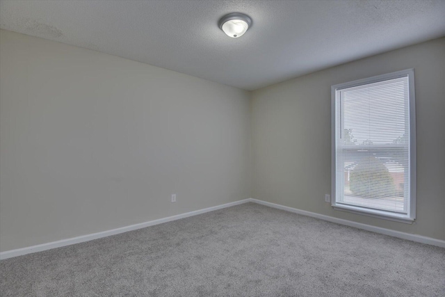 empty room featuring carpet floors, baseboards, and a textured ceiling
