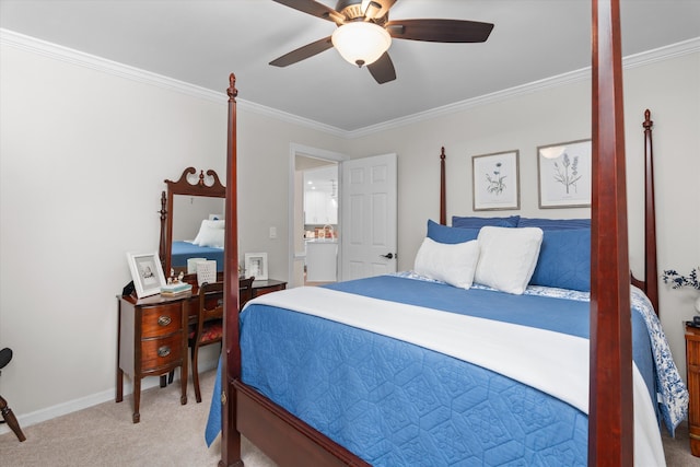 429 Cambridge Cir, Martinez, GA 30907 - bedroom featuring light colored carpet, crown molding, and a ceiling fan