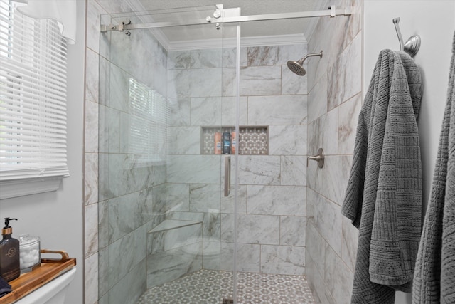 429 Cambridge Cir, Martinez, GA 30907 - bathroom featuring crown molding and a shower stall