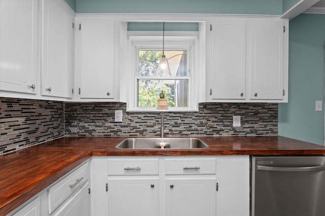 3007 Tallwood Way, Augusta, GA 30906 - kitchen featuring dishwasher, butcher block countertops, and white cabinetry