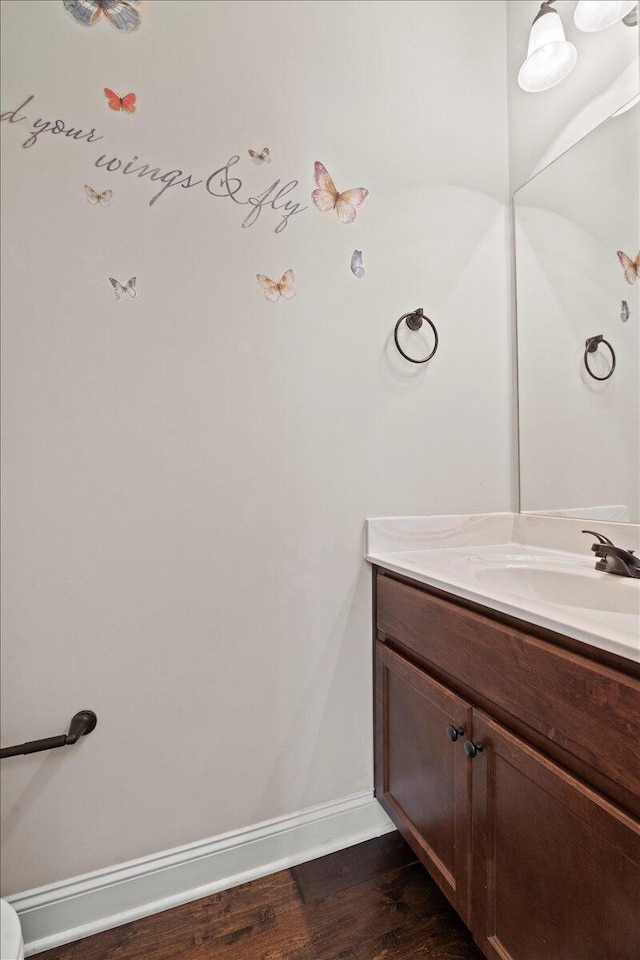 bathroom featuring hardwood / wood-style flooring and vanity