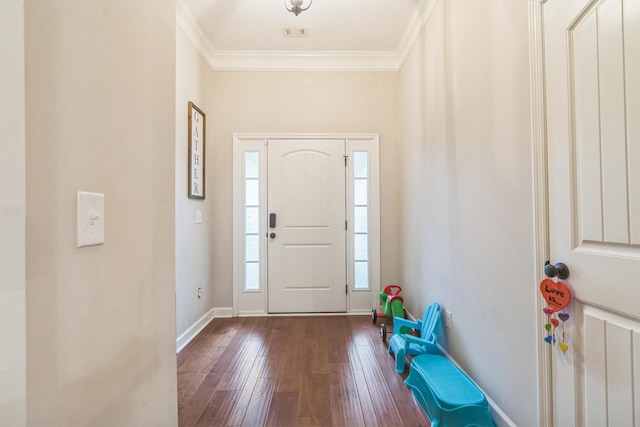 7105 Summerton Dr, Augusta, GA 30909 - entryway with crown molding, baseboards, and dark wood finished floors