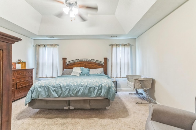 7105 Summerton Dr, Augusta, GA 30909 - bedroom with a raised ceiling, carpet flooring, ceiling fan, and visible vents