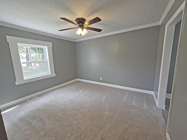 1005 Weston St, North Augusta, SC 29841 - unfurnished room featuring a textured ceiling, carpet flooring, crown molding, and ceiling fan