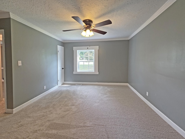 1005 Weston St, North Augusta, SC 29841 - spare room with carpet, a textured ceiling, a ceiling fan, and ornamental molding