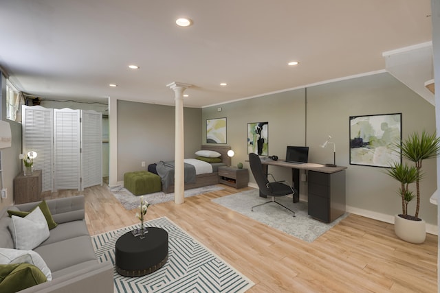 844 Heard Ave, Augusta, GA 30904 - living room featuring decorative columns, wood finished floors, recessed lighting, and a desk