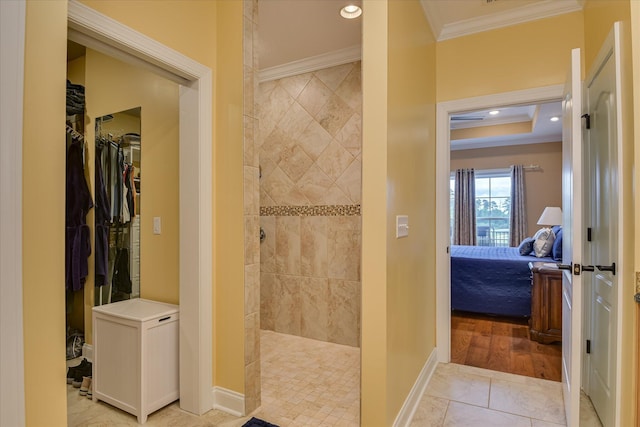139 Laurens Dr, Mccormick, SC 29835 - ensuite bathroom with crown molding, walk in shower, baseboards, a spacious closet, and recessed lighting