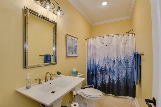 139 Laurens Dr, Mccormick, SC 29835 - full bath featuring ornamental molding, toilet, a shower with shower curtain, and a sink