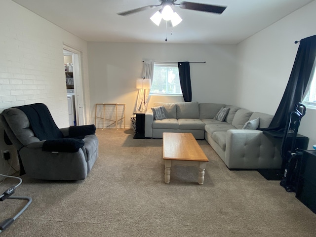 3406 Pine Hill Rd, Hephzibah, GA 30815 - living room featuring washer / dryer, ceiling fan, and carpet flooring