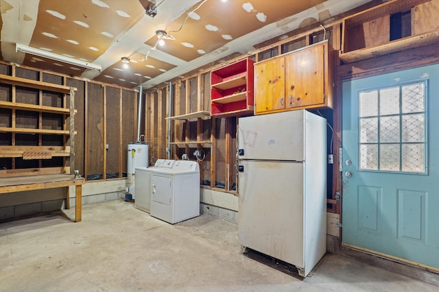 4004 Columbia Rd, Martinez, GA 30907 - below grade area with freestanding refrigerator, gas water heater, and washer and dryer