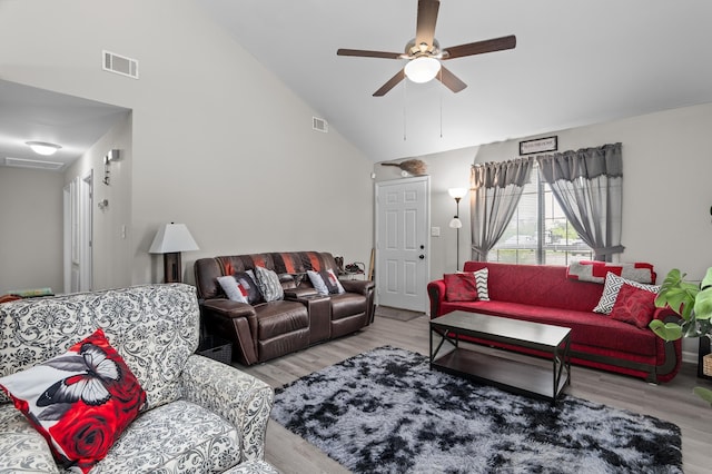 106 Allie Rd, Wrens, GA 30477 - living room featuring a ceiling fan, wood finished floors, and high vaulted ceiling