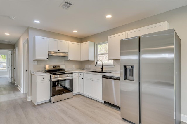 kitchen featuring sink, white cabinets, and stainless steel appliances