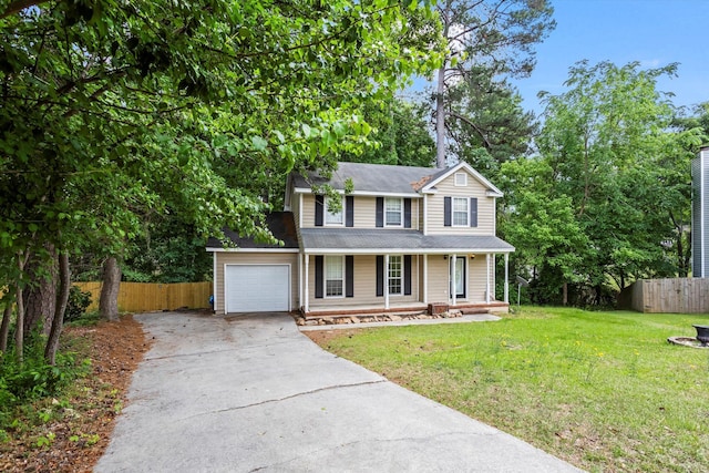 3701 Winchester Way, Martinez, GA 30907 - view of front of house featuring driveway, fence, a garage, a front yard, and a porch