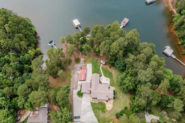 6287 Rousseau Creek Rd, Thomson, GA 30824 - aerial view of property and surrounding area featuring a large body of water and a tree filled landscape