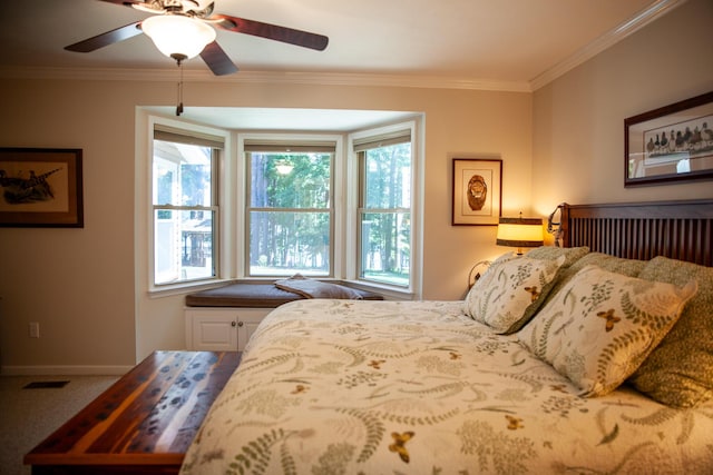 6287 Rousseau Creek Rd, Thomson, GA 30824 - carpeted bedroom featuring crown molding and ceiling fan