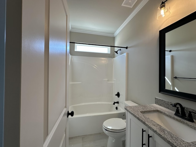 2417 Laurens St, Grovetown, GA 30813 - bathroom with vanity, crown molding, toilet, and shower / tub combination