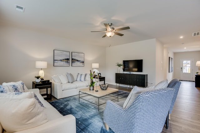 2027 Saylor Ln, Grovetown, GA 30813 - living room featuring ceiling fan, wood finished floors, and recessed lighting