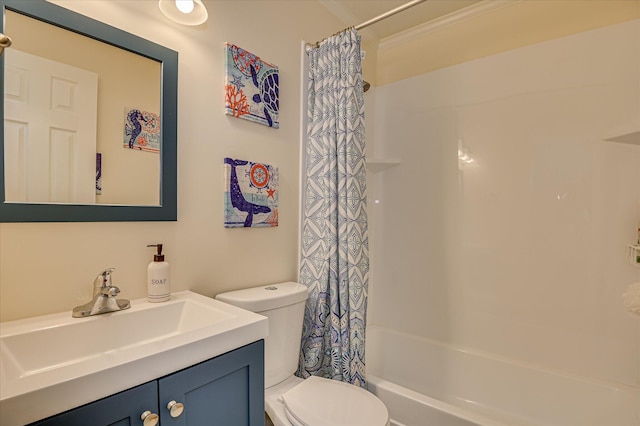 4073 Old Trail Rd, Augusta, GA 30907 - bathroom featuring vanity, shower / bathtub combination with curtain, and ornamental molding