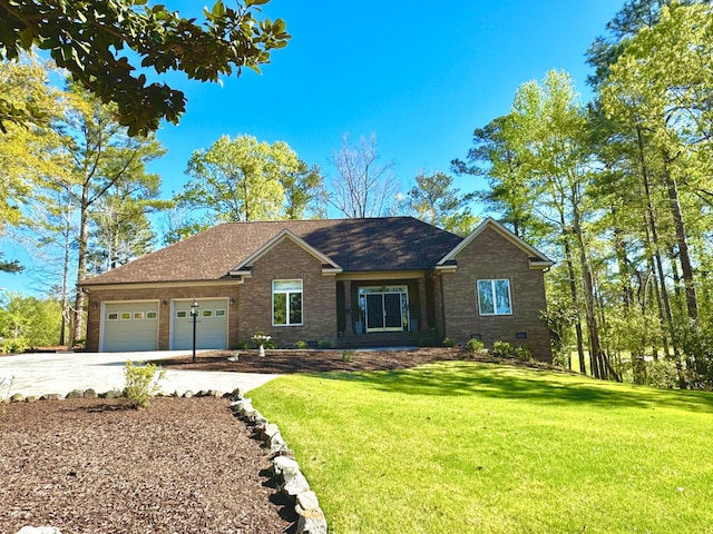 ranch-style house with a front lawn and a garage