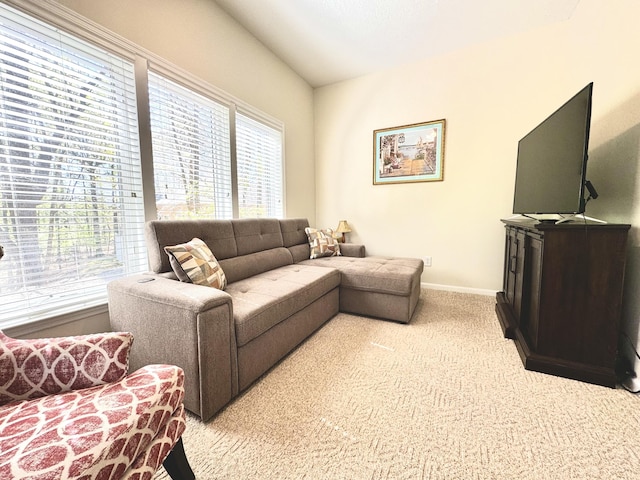 living room with a wealth of natural light and light carpet