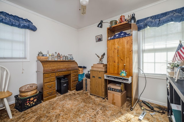 office space with crown molding