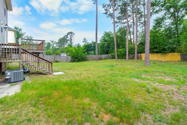 2409 Par Dr, Augusta, GA 30906 - view of yard featuring cooling unit, a wooden deck, a fenced backyard, and stairs