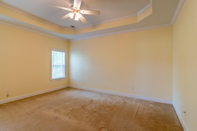 219 Devonshire Dr, Thomson, GA 30824 - unfurnished room with a tray ceiling, light carpet, ornamental molding, a ceiling fan, and baseboards
