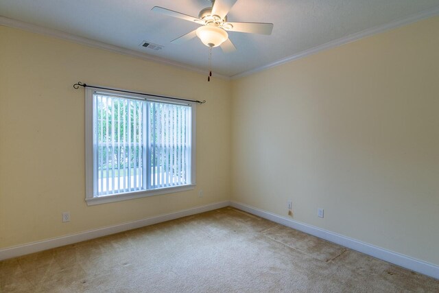 219 Devonshire Dr, Thomson, GA 30824 - spare room featuring carpet floors, baseboards, crown molding, and a ceiling fan