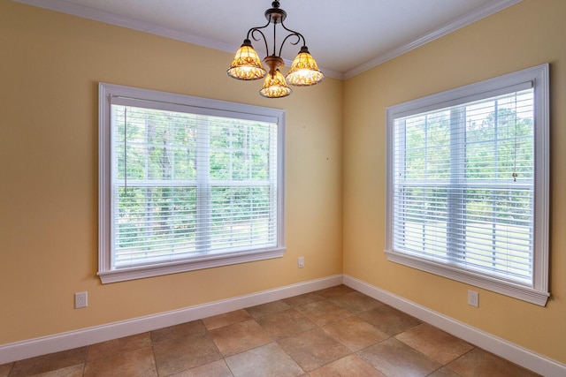 219 Devonshire Dr, Thomson, GA 30824 - empty room featuring baseboards, ornamental molding, and a chandelier