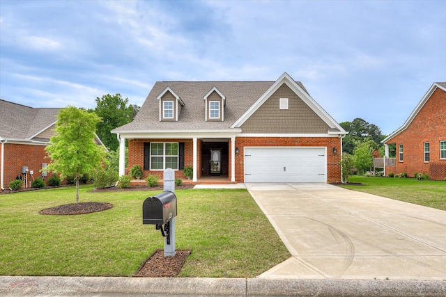 view of front of property with a front lawn and brick siding