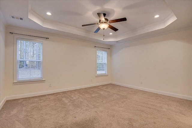 818 Fenwick Ct, Grovetown, GA 30813 - spare room featuring a raised ceiling, ornamental molding, a ceiling fan, light carpet, and baseboards