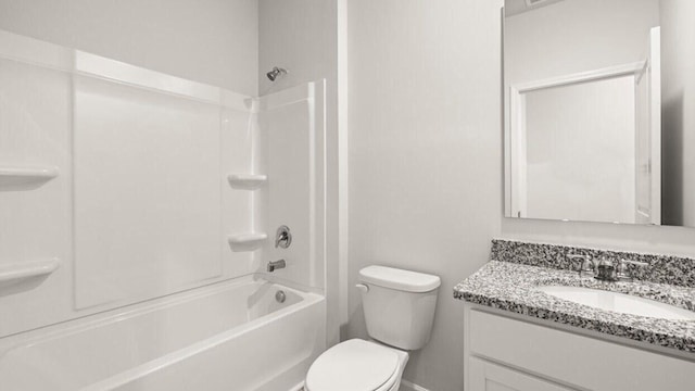 full bathroom with toilet, vanity, and tub / shower combination