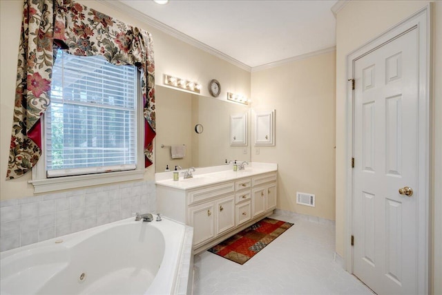 4482 Persimmon St, Evans, GA 30809 - full bathroom featuring double vanity, a jetted tub, ornamental molding, and baseboards