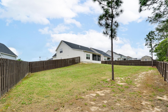 view of yard with a fenced backyard