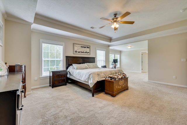 4074 Ellington Dr, Grovetown, GA 30813 - bedroom with ornamental molding, light colored carpet, baseboards, and a tray ceiling