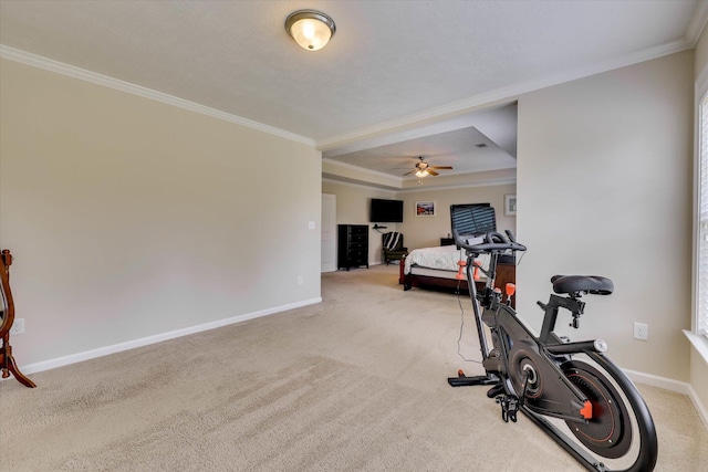 4074 Ellington Dr, Grovetown, GA 30813 - exercise area with crown molding, carpet flooring, ceiling fan, and baseboards
