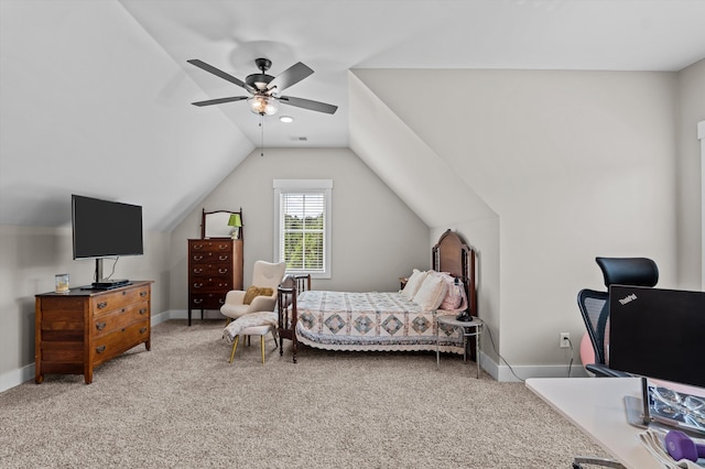 7181 Moontown Rd, Appling, GA 30802 - bedroom with carpet flooring, vaulted ceiling, and ceiling fan